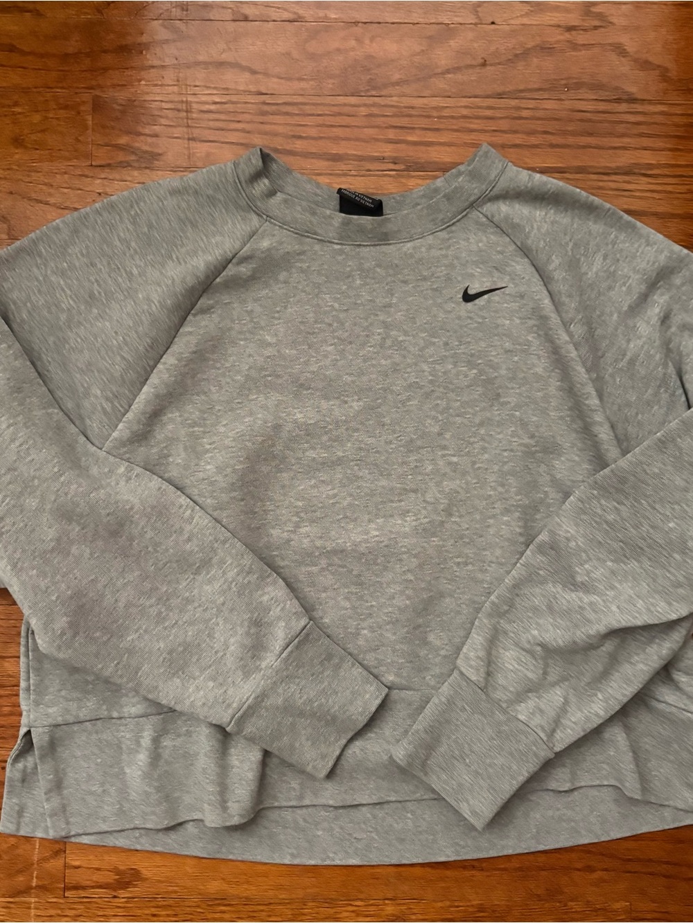 Nike Dri-Fit Light Gray Heather Crewneck Sweatshirt with Black Swoosh